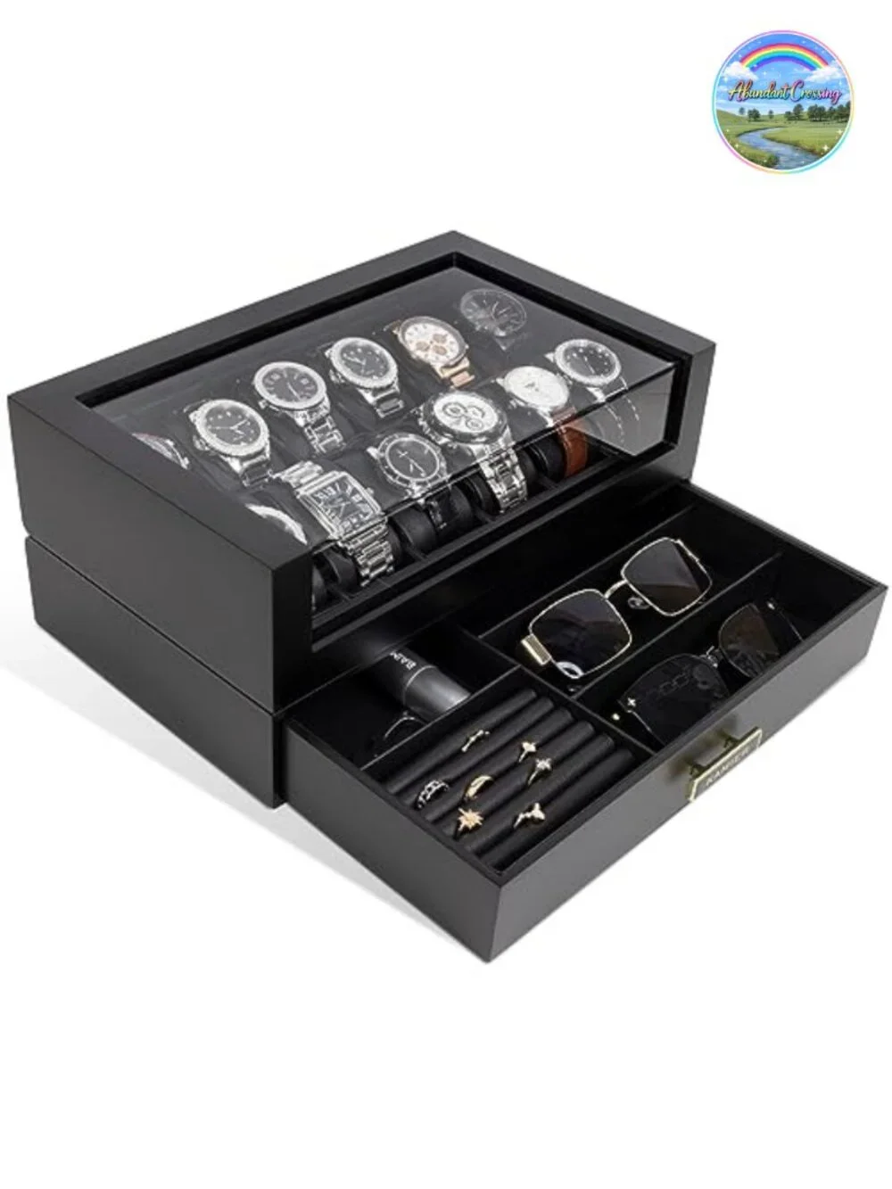 12 Slot Wooden Watch Case with Drawer Luxury Storage Box